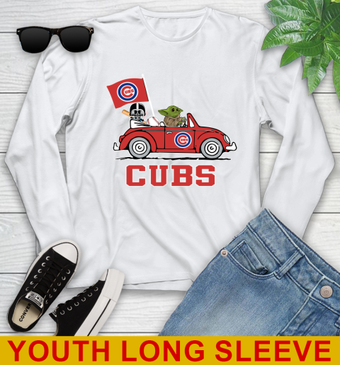MLB Baseball Chicago Cubs Darth Vader Baby Yoda Driving Star Wars Shirt Youth Long Sleeve
