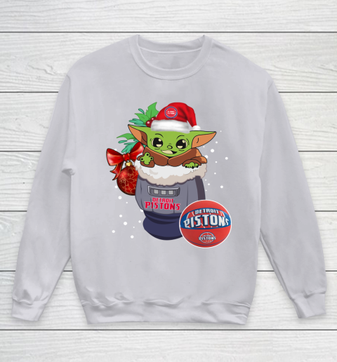 Detroit Pistons Christmas Baby Yoda Star Wars Funny Happy NBA Youth Sweatshirt 4