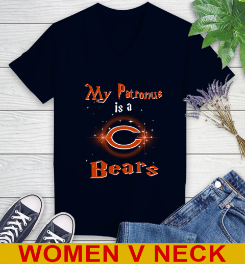 NFL Football Harry Potter My Patronus Is A Chicago Bears Women's V-Neck T-Shirt 2