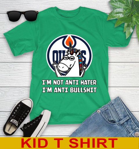 Edmonton Oilers NHL Hockey Unicorn I'm Not Anti Hater I'm Anti Bullshit Youth T-Shirt 6