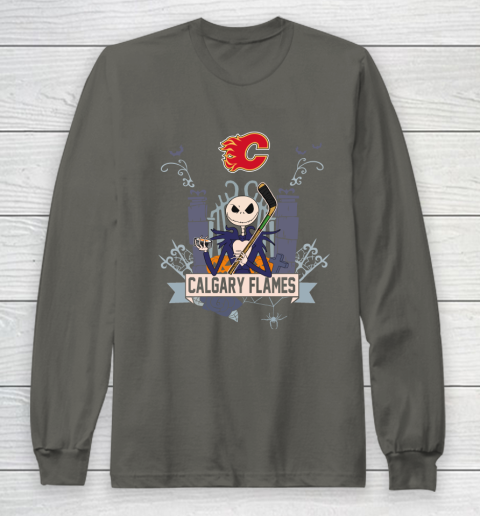 NHL Calgary Flames Hockey Jack Skellington Halloween Long Sleeve T-Shirt 5