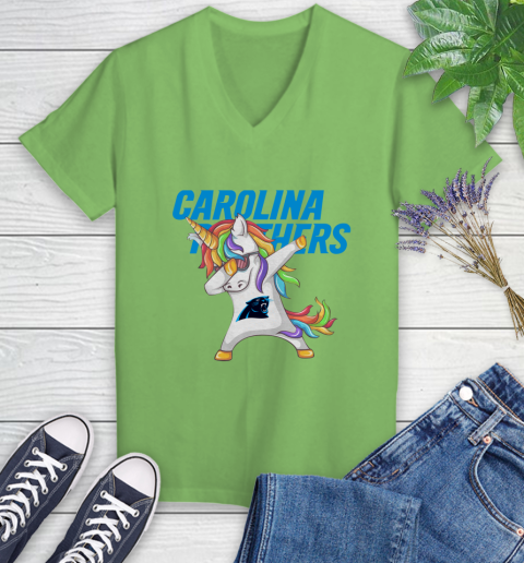 Carolina Panthers NFL Football Funny Unicorn Dabbing Sports Women's V-Neck T-Shirt 11