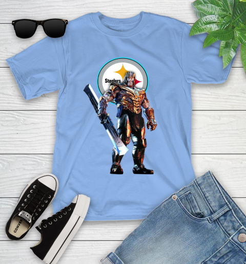NFL Thanos Gauntlet Avengers Endgame Football Pittsburgh Steelers Youth T-Shirt 11