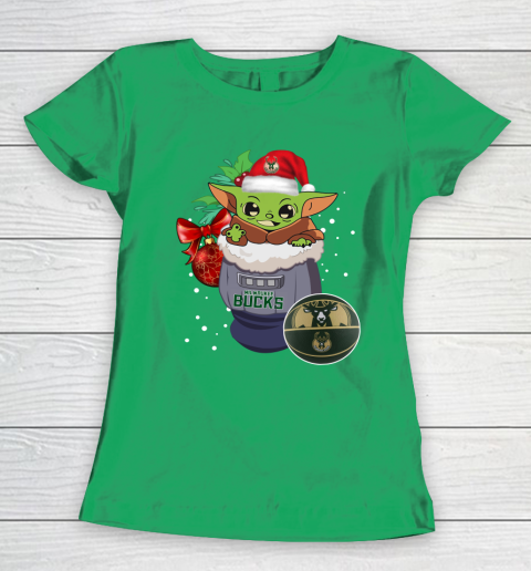 Milwaukee Bucks Christmas Baby Yoda Star Wars Funny Happy NBA Women's T-Shirt