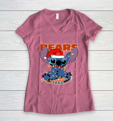 Chicago Bears NFL Football noel stitch Christmas Women's V-Neck T-Shirt 7
