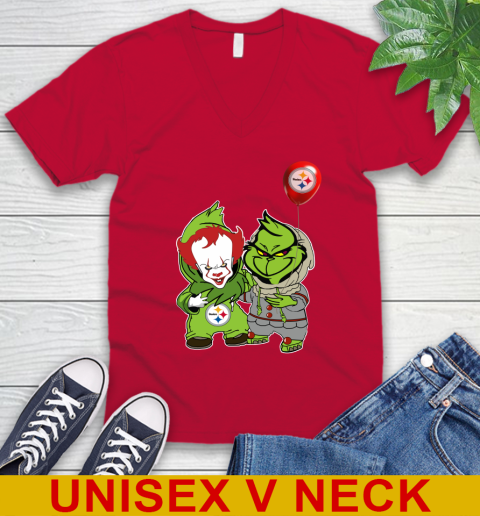 Pittsburgh Steelers Baby Pennywise Grinch Christmas NFL Football V-Neck T-Shirt 7