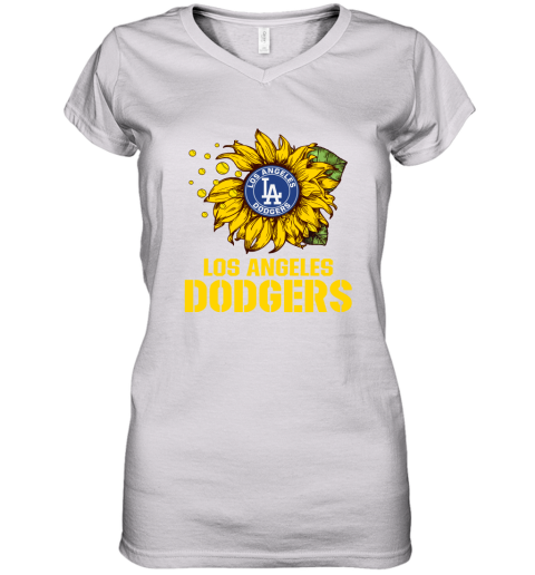 Los Angeles Dodgers Sunflower MLB Baseball Women's V-Neck T-Shirt