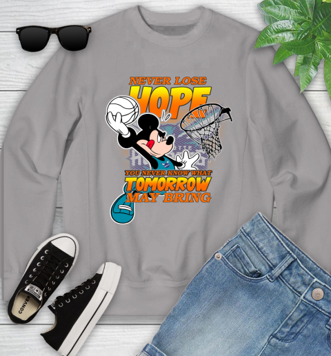 Charlotte Hornets NBA Basketball Mickey Disney Never Lose Hope Youth Sweatshirt 3