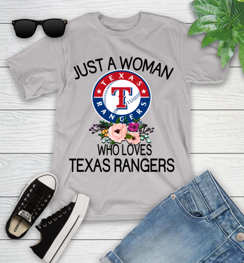 MLB Just A Woman Who Loves Texas Rangers Baseball Sports Youth T-Shirt 10