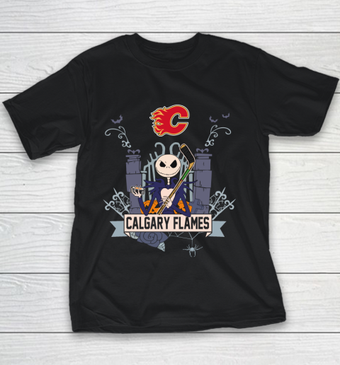 NHL Calgary Flames Hockey Jack Skellington Halloween Youth T-Shirt