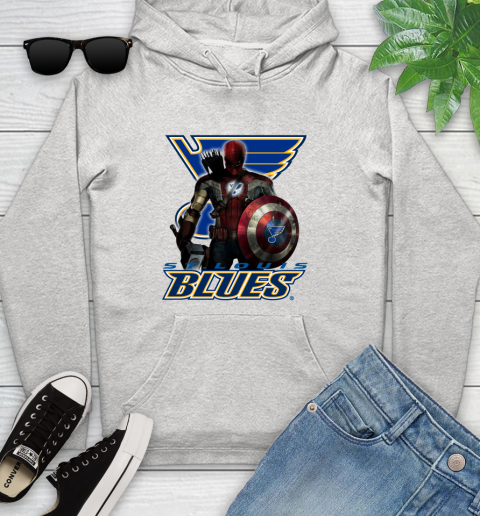 NHL Captain America Thor Spider Man Hawkeye Avengers Endgame Hockey St.Louis Blues Youth Hoodie