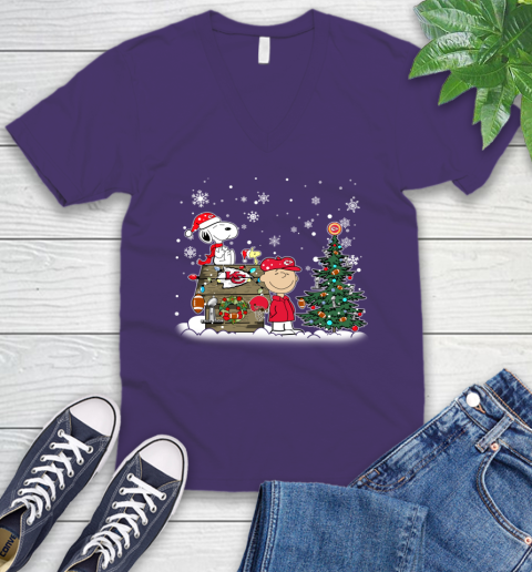NFL Kansas City Chiefs Snoopy Charlie Brown Christmas Football Super Bowl Sports V-Neck T-Shirt 9