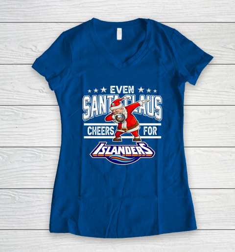 New York Islanders Even Santa Claus Cheers For Christmas NHL Women's V-Neck T-Shirt 7