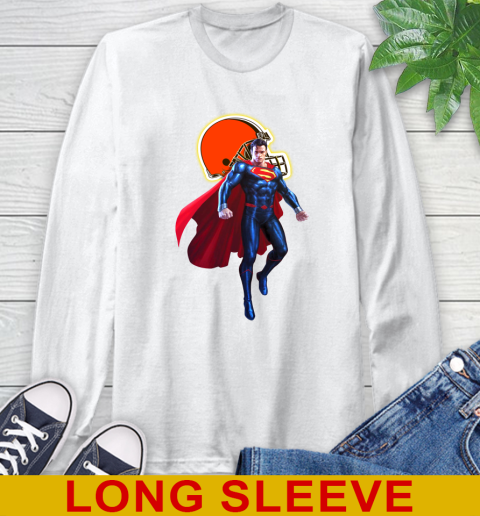 NFL Superman DC Sports Football Cleveland Browns Long Sleeve T-Shirt