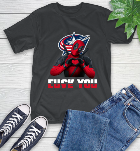 NHL Columbus Blue Jackets Deadpool Love You Fuck You Hockey Sports T-Shirt