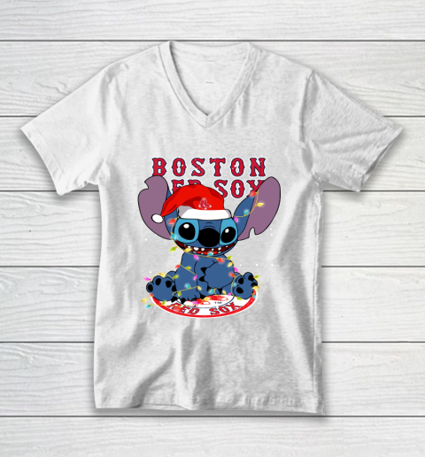 Boston Red Sox MLB noel stitch Baseball Christmas V-Neck T-Shirt