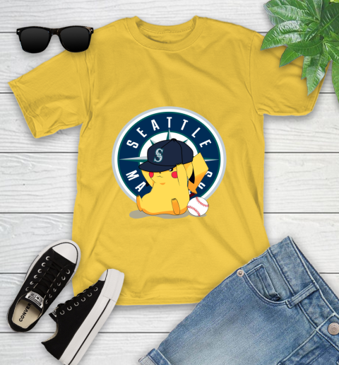 MLB Pikachu Baseball Sports Seattle Mariners Youth T-Shirt 8