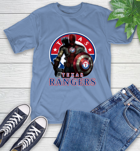 MLB Captain America Thor Spider Man Hawkeye Avengers Endgame Baseball Texas Rangers T-Shirt 11