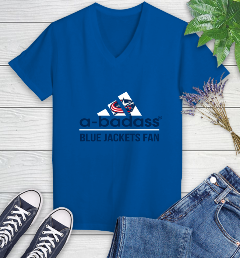 NHL A Badass Columbus Blue Jackets Fan Adidas Hockey Sports Women's V-Neck T-Shirt 10