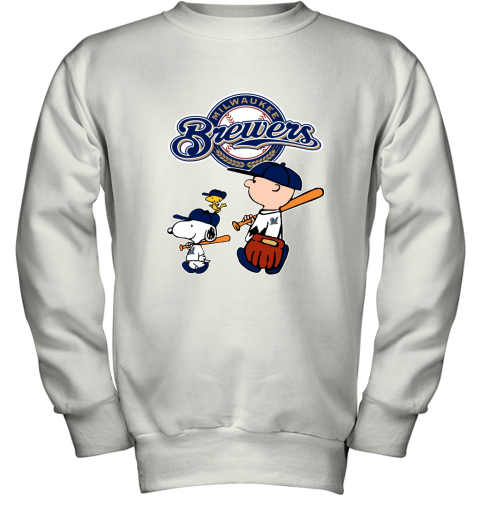 Milwaukee Brewers Let's Play Baseball Together Snoopy MLB Youth Sweatshirt 