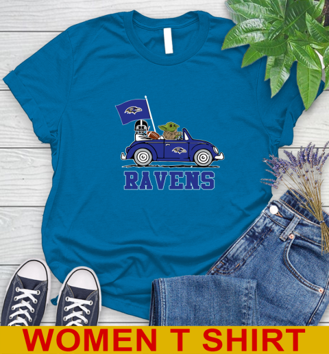 NFL Football Baltimore Ravens Darth Vader Baby Yoda Driving Star Wars Shirt Women's T-Shirt 7