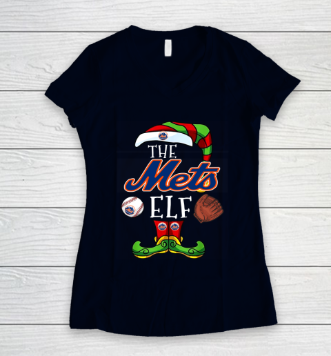 New York Mets Christmas ELF Funny MLB Women's V-Neck T-Shirt 2