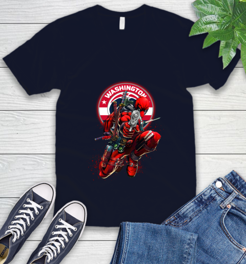 NBA Deadpool Marvel Comics Sports Basketball Washington Wizards V-Neck T-Shirt 3