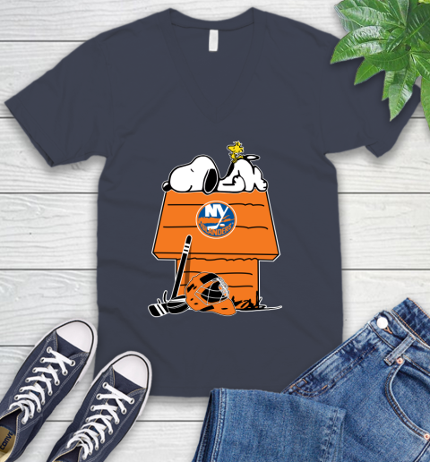 New York Islanders NHL Hockey Snoopy Woodstock The Peanuts Movie (1) V-Neck T-Shirt 9