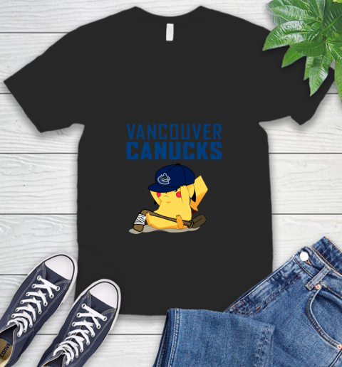 NHL Pikachu Hockey Sports Vancouver Canucks V-Neck T-Shirt 2