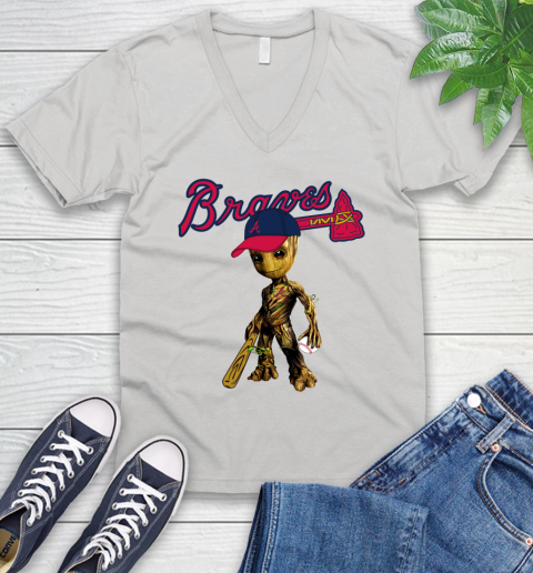 MLB Atlanta Braves Groot Guardians Of The Galaxy Baseball V-Neck T-Shirt