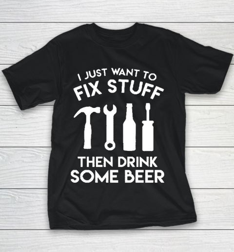 Grandpa Funny Gift Apparel  Fix Stuff And Drink Beer Grandpa Dad Handy Man Youth T-Shirt