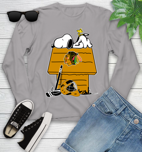 Chicago Blackhawks NHL Hockey Snoopy Woodstock The Peanuts Movie Youth Long Sleeve 5