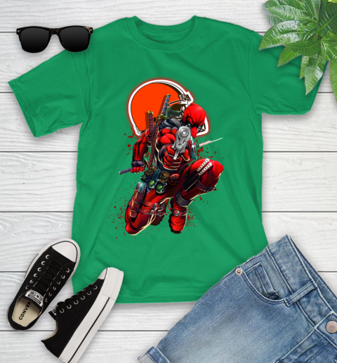 NFL Deadpool Marvel Comics Sports Football Cleveland Browns Youth T-Shirt 6