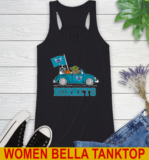 NBA Basketball Charlotte Hornets Darth Vader Baby Yoda Driving Star Wars Shirt Racerback Tank 2
