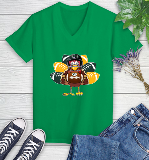 Green Bay Packers Turkey Thanksgiving Day Women's V-Neck T-Shirt 5