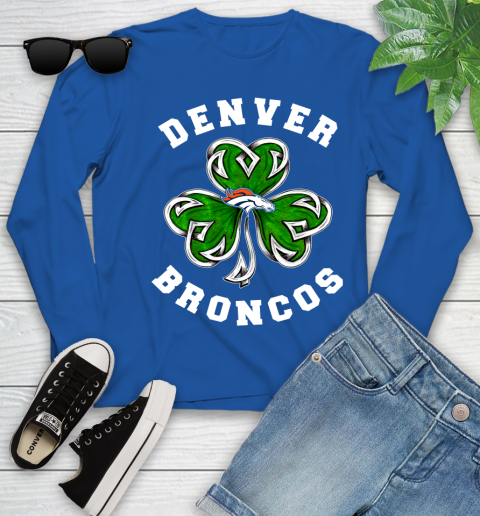 NFL Denver Broncos Three Leaf Clover St Patrick's Day Football Sports Youth Long Sleeve 10