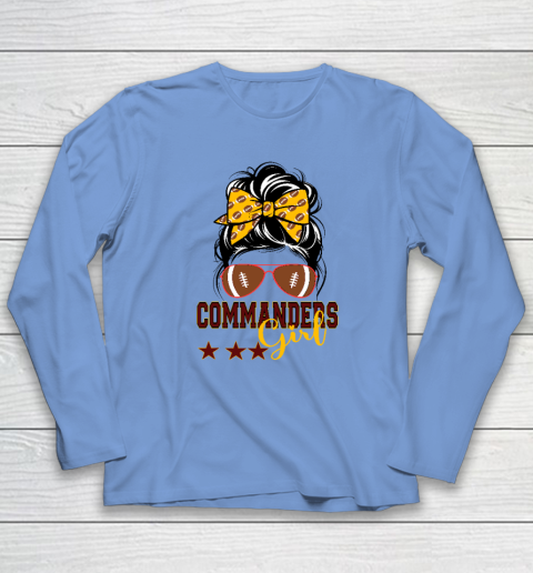 Retro Commanders Girl Messy Bun Sports Fan Team Matching Long Sleeve T-Shirt 6