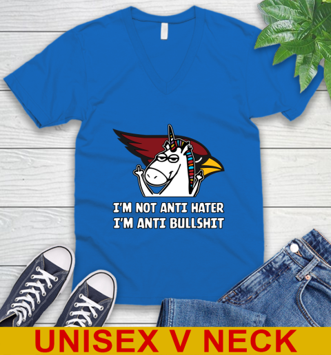 Arizona Cardinals NFL Football Unicorn I'm Not Anti Hater I'm Anti Bullshit V-Neck T-Shirt 6