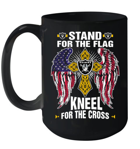 NFL Football Oakland Raiders Stand For Flag Kneel For The Cross Shirt Ceramic Mug 15oz