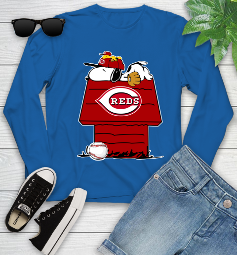 MLB Cincinnati Reds Snoopy Woodstock The Peanuts Movie Baseball T Shirt Youth Long Sleeve 9