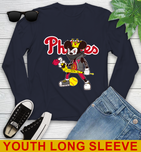 Philadelphia Phillies MLB Baseball Mickey Peace Sign Sports Youth Long Sleeve 3