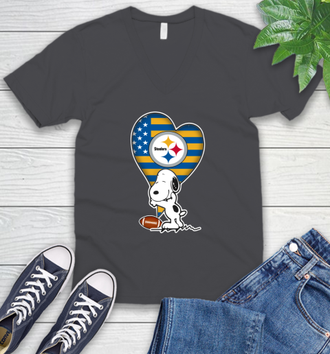 Pittsburgh Steelers NFL Football The Peanuts Movie Adorable Snoopy V-Neck T-Shirt 5
