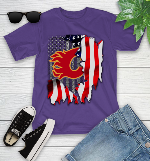 Calgary Flames NHL Hockey American Flag Youth T-Shirt 3