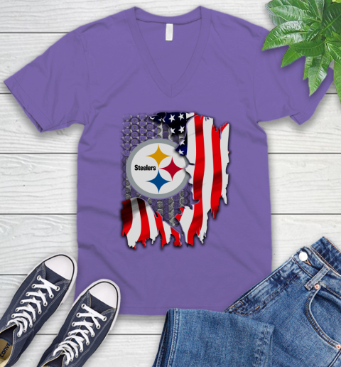 Pittsburgh Steelers NFL Football American Flag V-Neck T-Shirt 8