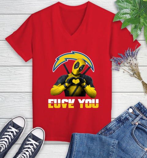 NHL San Diego Chargers Deadpool Love You Fuck You Football Sports Women's V-Neck T-Shirt 11