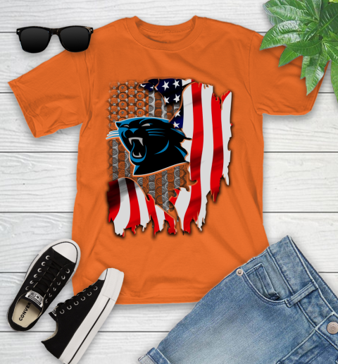 Carolina Panthers NFL Football American Flag Youth T-Shirt 9
