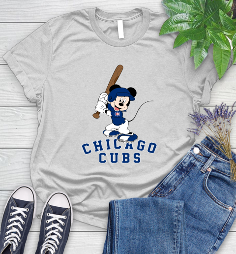 MLB Baseball Chicago Cubs Cheerful Mickey Mouse Shirt Women's T-Shirt 2