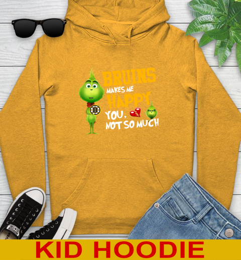 NHL Boston Bruins Makes Me Happy You Not So Much Grinch Hockey Sports Youth Hoodie 2