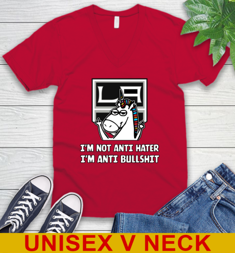 Los Angeles Kings NHL Hockey Unicorn I'm Not Anti Hater I'm Anti Bullshit V-Neck T-Shirt 7