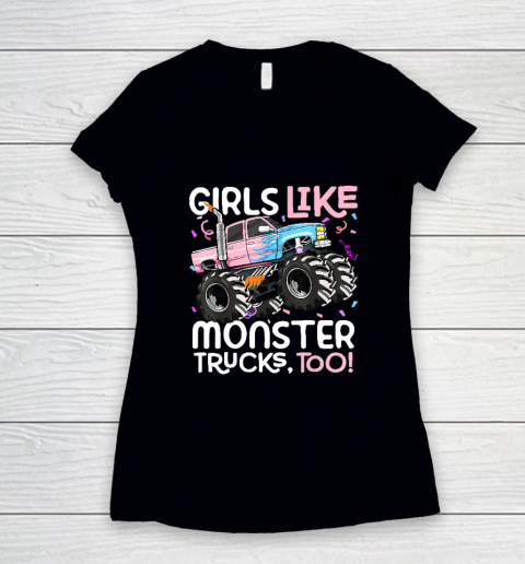Cute Monster Truck Girls Like Monster Trucks Too Women's V-Neck T-Shirt